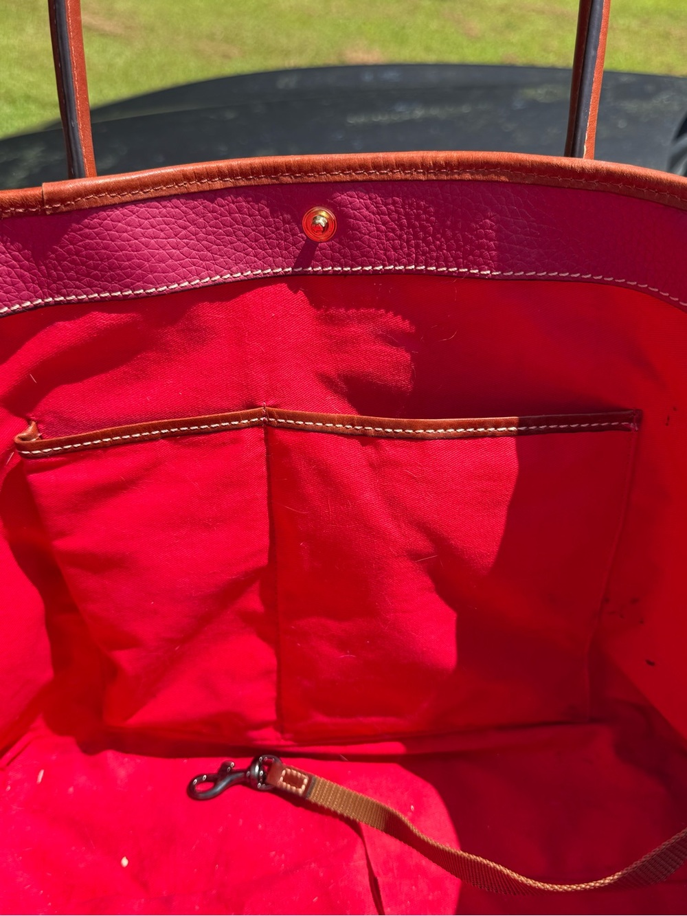 Dooney & Bourke Large Pebble Grain Tote Fuchsia Pink Brown Leather Shoulder Bag - Picture 6 of 10